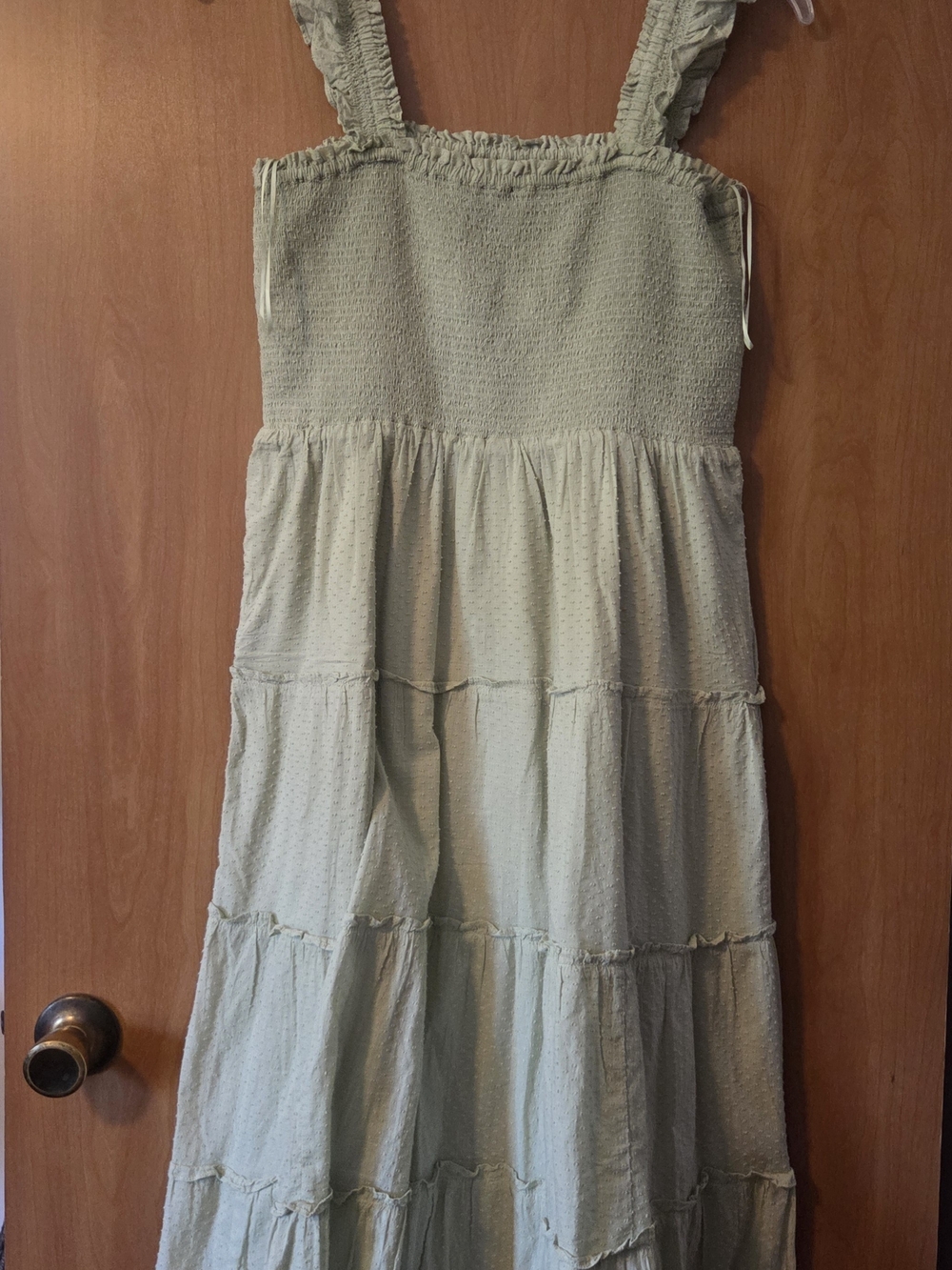 J. Crew Light Sage Tiered Smocked Midi Dress